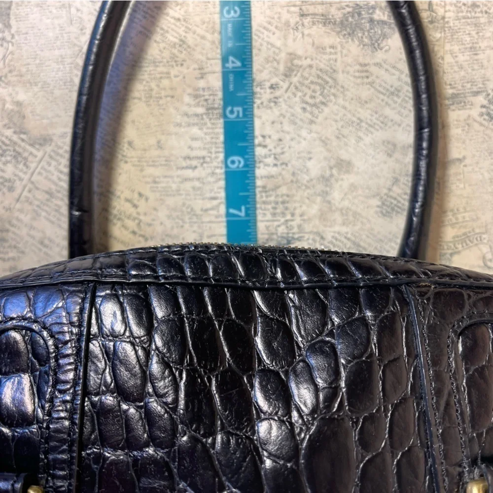 Banana Republic Black Croc Embossed Leather Satchel Work Tote Gold Hardware